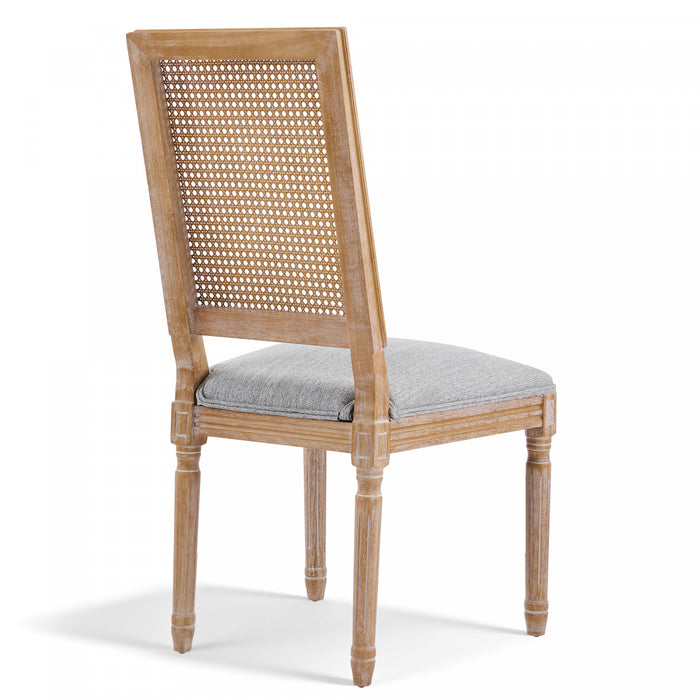 Oliver Solid Wood Rubberwood Dining Chair Set of 2 with Upholstered Seat Cane Backrest and Fluted Legs,Grey