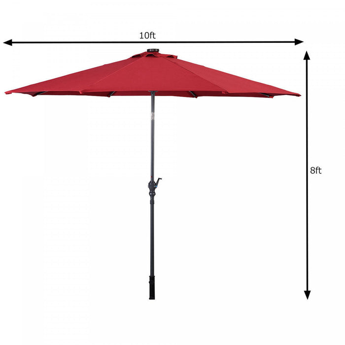 Costway 10ft Patio Solar Umbrella LED Patio Market Steel Tilt w/ Crank Outdoor Burgundy