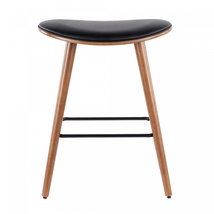 LumiSource Saddle Black Faux Leather Mid-Century Modern Counter-Height Stool - Set of 2