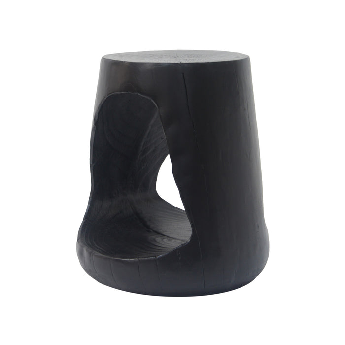 Elio 16.75\" Rustic Hollow Tree-Stump MGO Accent Table, Pet-Friendly Indoor Side Table, Black