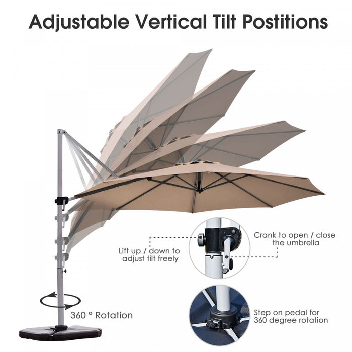 Costway 11' Patio Cantilever Offset Umbrella 360 degrees Rotation Aluminum Tilt Tan