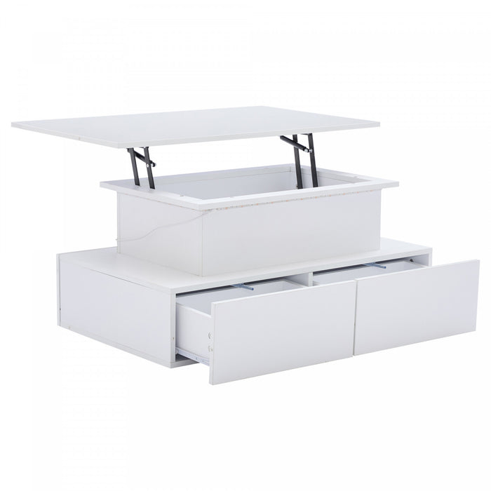 Ethan Lift-Top Coffee Table with LED Lighting and Storage Drawers,White