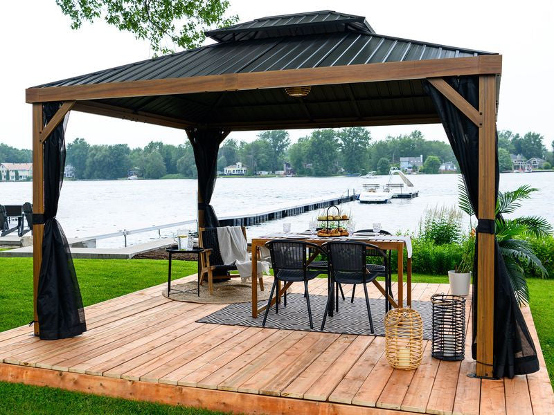 Yosemite 12 X 16' Double Roof Galvanized Steel Roof, Aluminum Posts Wood Finish