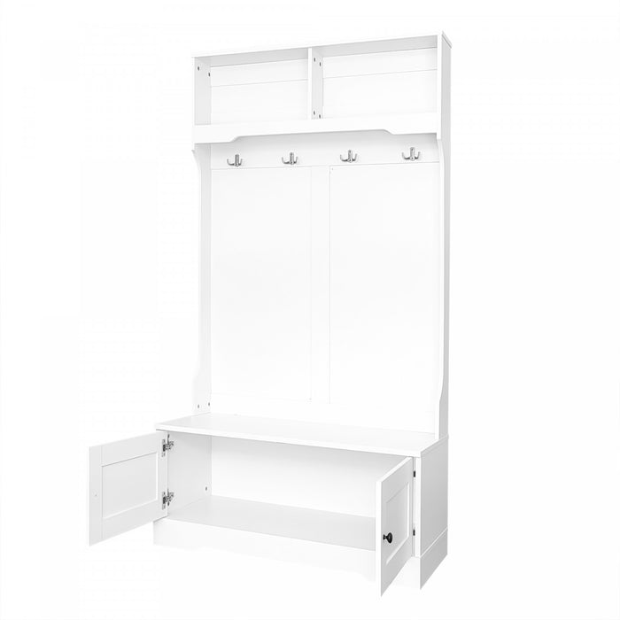 Ethan Hall Tree Coat Rack with Shoe Cabinet Hooks and Storage,White