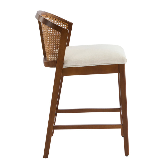 Tatti Rubber Wood Counter Stools with Cane Back Set of 2,Walnut