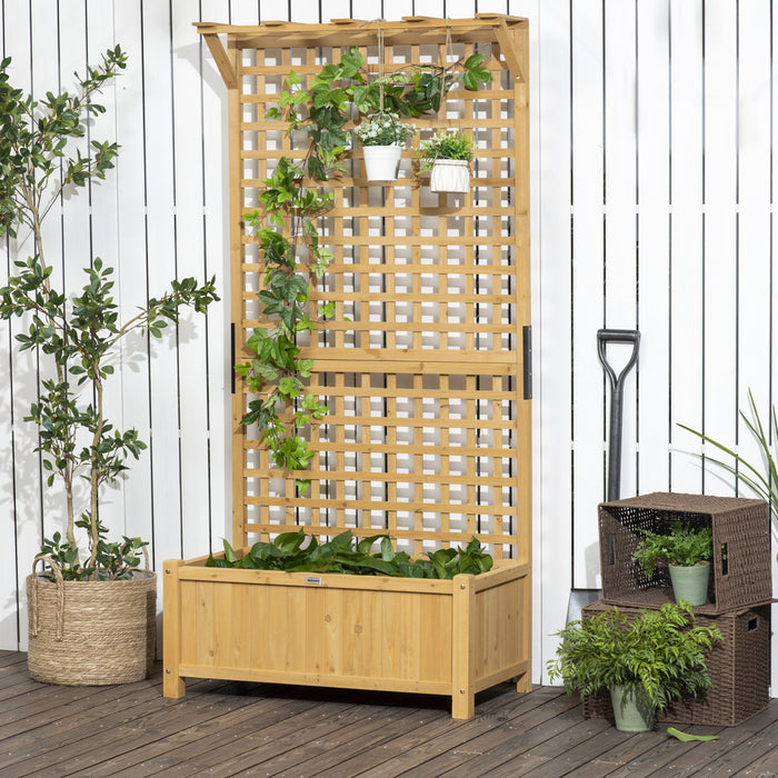 Outsunny Raised Garden Bed, Wood Planter With Trellis For Vine Climbing, Privacy Screen Planter Box To Grow Vegetables, Herbs, And Flowers For Backyard, Patio, Deck, Yellow