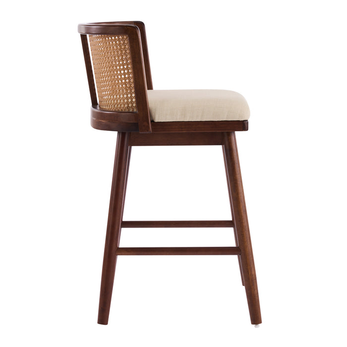 Talia Wooden Counter Height Bar Stool Set of 4 with Rattan Backrest,Walnut