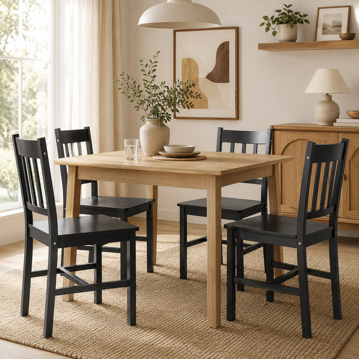 HOMCOM Dining Chairs Set of 2 with Slat Back Pine Wood, Black