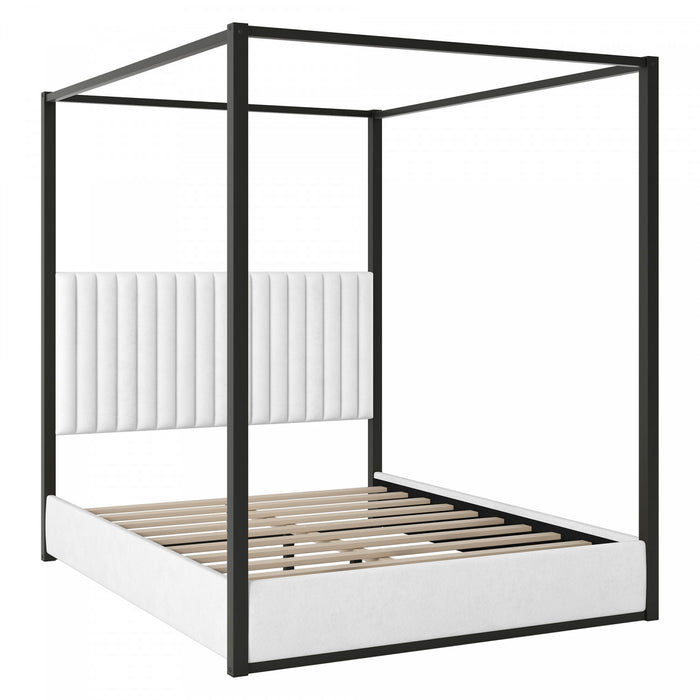 Sophia Upholstery Canopy Platform Bed with Foam Headboard and Velvet,Queen Size,Black Queen Bed