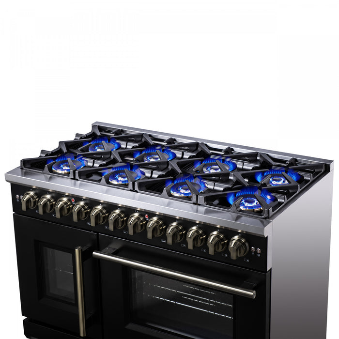 Forno Capriasca 48\" French Door Dual Fuel Range, Black, 6.58 cu. ft. - FFSGS6387-48BLK