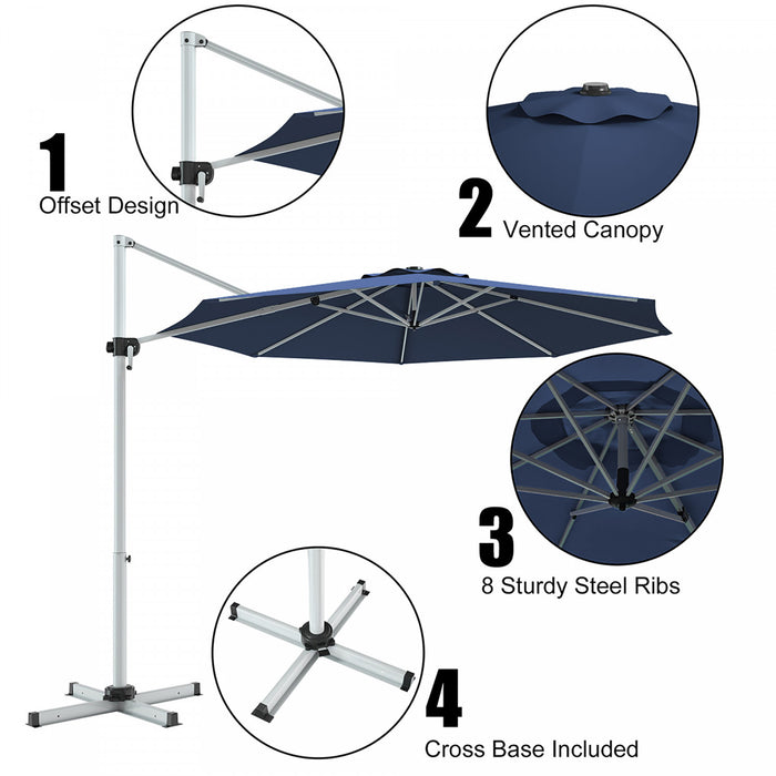 11' Patio Cantilever Offset Umbrella 360° Rotation Outdoor Tilt Blue