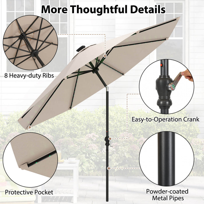 Costway 10 FT Solar Patio Umbrella with 96 LED Lights 35° Adjustable Tilt Vented Top Beige