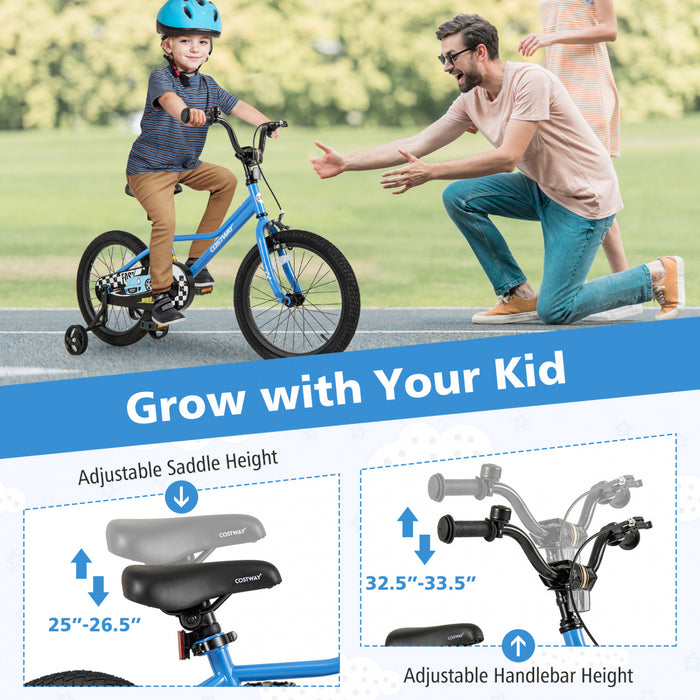 Costway 18\" Kids Training Bike With Removable Training Wheels Pneumatic Tires Navy