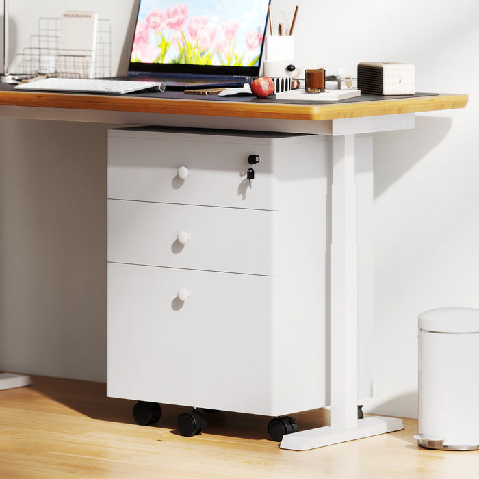 HOMCOM 3-Drawer Filing Cabinet with Lock, Mobile File Cabinet, White