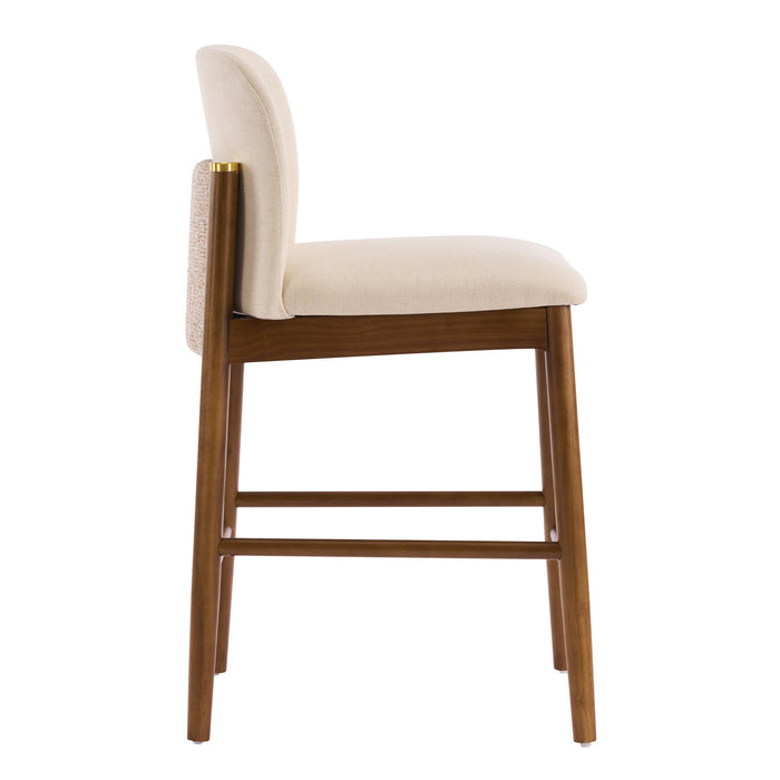 Lois Rubber Wood Counter Stool Set of 2 with Upholstered Seat and Footrest,Beige
