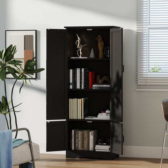 HOMCOM 60\" Kitchen Pantry, Kitchen Storage Cabinet with Shelves, Black