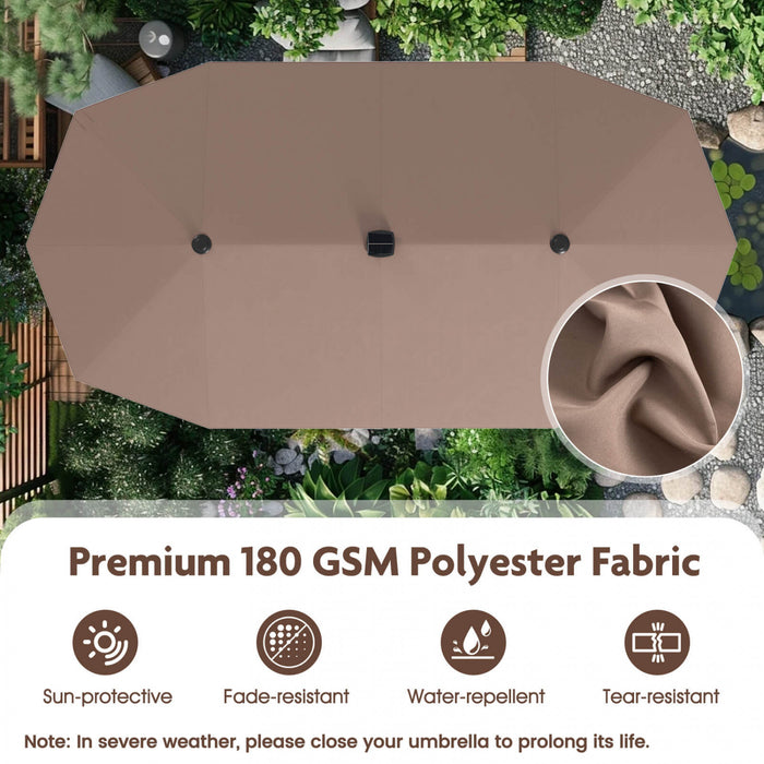 Costway 13 FT Large Patio Umbrella with LED Solar Lights Crank Handle 12 Heavy-Duty Ribs Brown