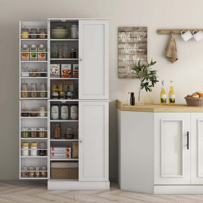 HOMCOM 65\" Kitchen Pantry Cabinet with Adjustable Shelves Spick Racks White