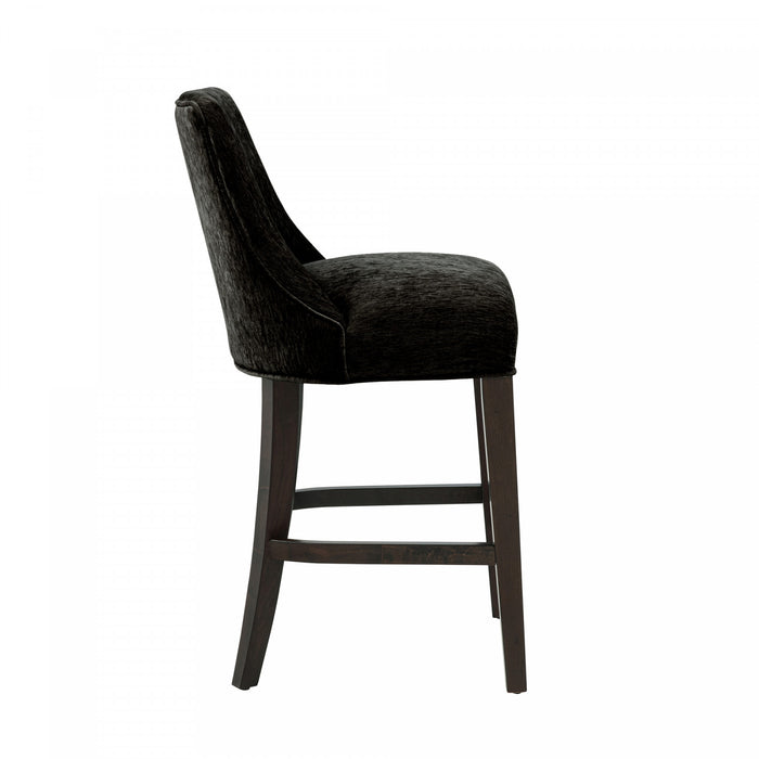 Beever Modern Chenille Wood Counter Stool in Black