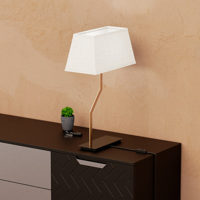 25\" Gold Angled Brass Table Lamp with Textured Shade