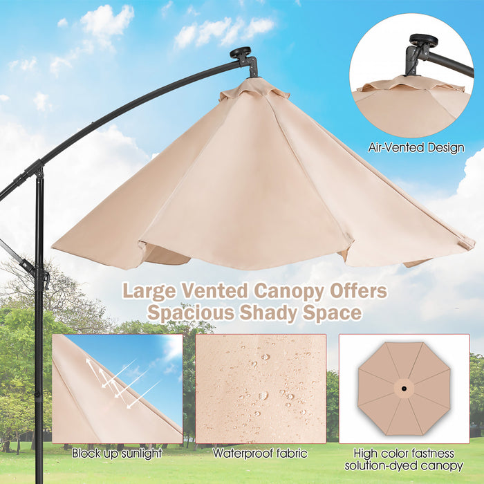 Costway 10FT Cantilever Solar Powered 32LED Lighted Patio Offset Umbrella Outdoor Beige