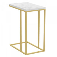 19” C-Shaped Marble Gold Metal End Table With Metal Frame - Multicolour