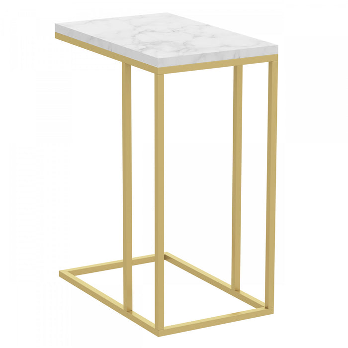 19” C-Shaped Marble Gold Metal End Table With Metal Frame - Multicolour