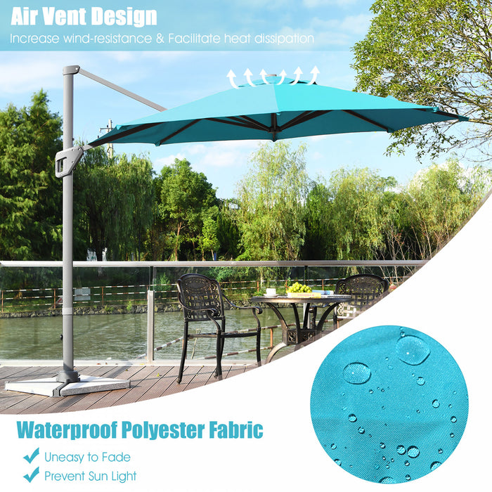 Costway 11ft Patio Offset Umbrella Cantilever Rotation Aluminum Tilt Cross Base Turquoise