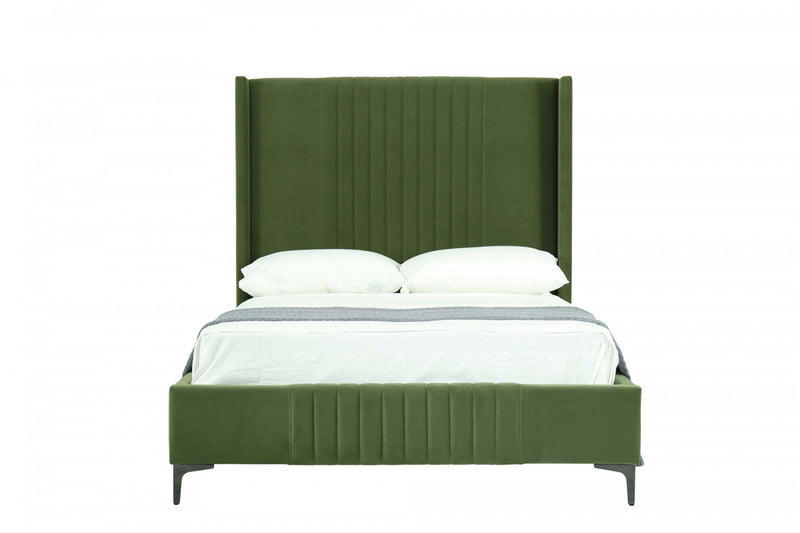 Promenade Mid-Century Modern Upholstered Velvet Full Bed in Moss Green
