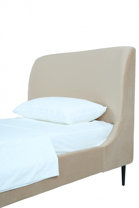 Heather Mid-Century Modern Velvet Upholstered Twin Bed in Taupe and Black