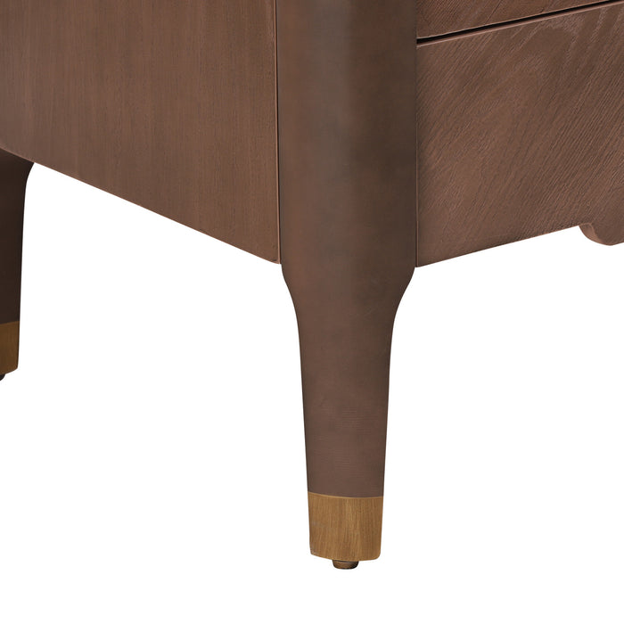 Liam Modern Wave Design Nightstand with 2 Storage Drawers,Brown