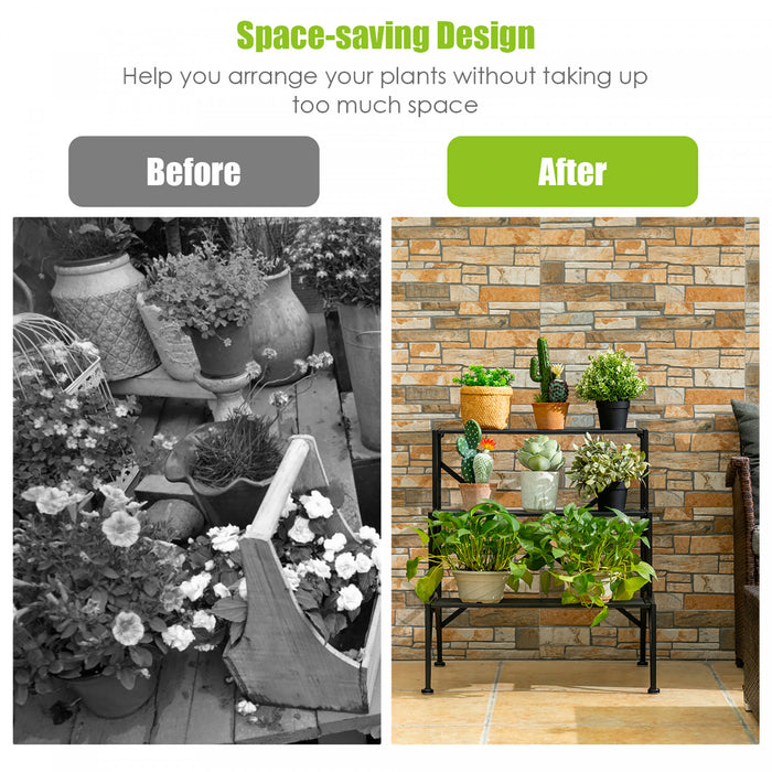 Costway Plant Rack 3-tier Metal Plant Stand Garden Shelf Stair Style Decorative