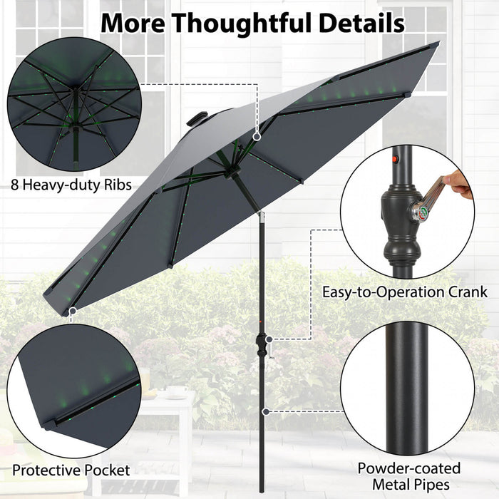 Costway 10 FT Solar Patio Umbrella with 96 LED Lights 35° Adjustable Tilt Vented Top Navy