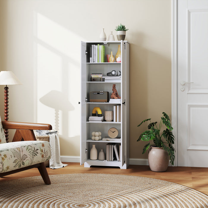 HOMCOM 67\" Farmhouse Pantry Cabinet, Tall Storage Cabinet, Distressed White