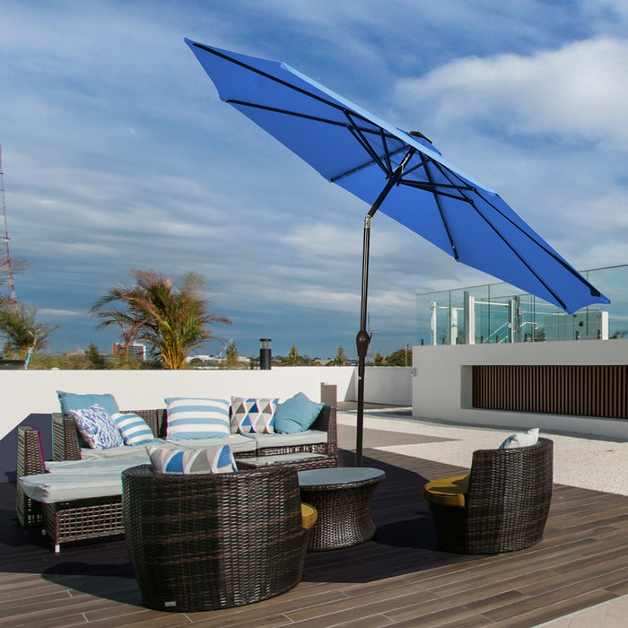 Costway 10FT Patio Solar Umbrella LED Patio Market Steel Tilt W/ Crank Outdoor Blue New