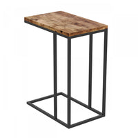 19” C-Shaped End Table With Metal Frame - Brown Reclaimed Wood 