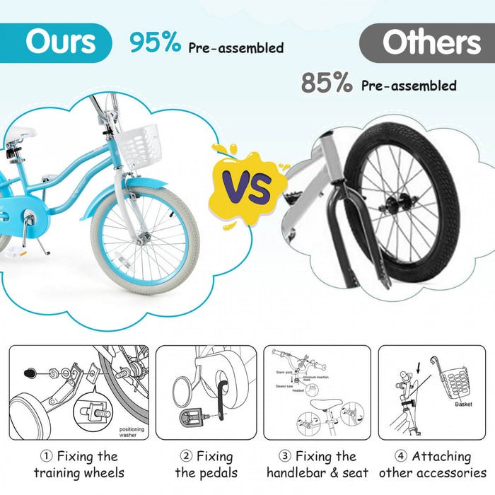 Prorider 18\" Kids Bike Toddler Bicycle With Training Wheel Kickstand For 4-8 Years Blue