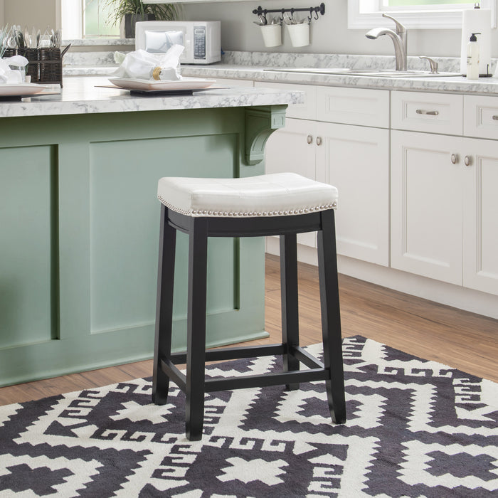 Claridge Faux Leather Backless Counter-Height Stool - Black and White