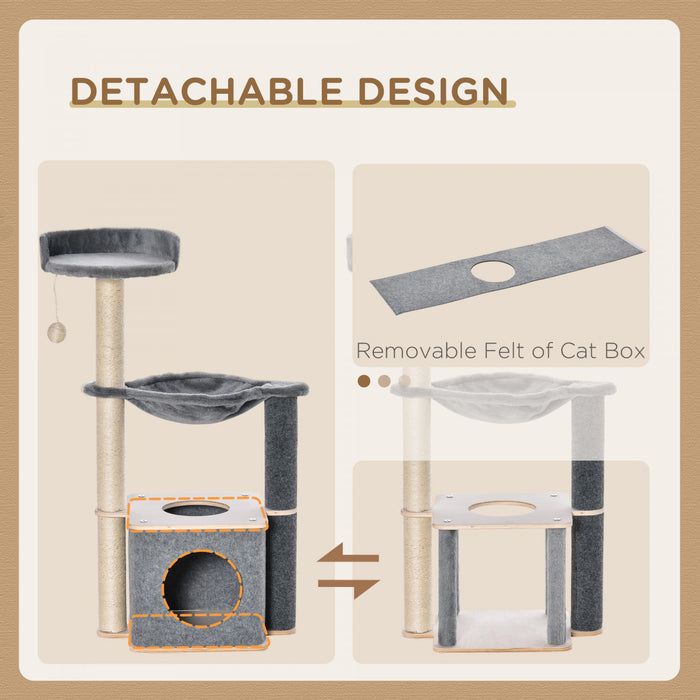 Pawhut Cat Tree, Multi-level Cat Tower With Perch, Scratching Post, Cat Condo, Hammock, Hanging Toy Ball, Cat Furniture For Indoor Cat, Grey