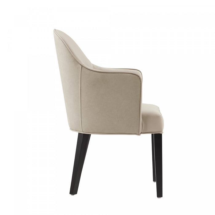 Hillman Modern Vegan Leather and Velvet Wood Armchair in Sand - Set of 2