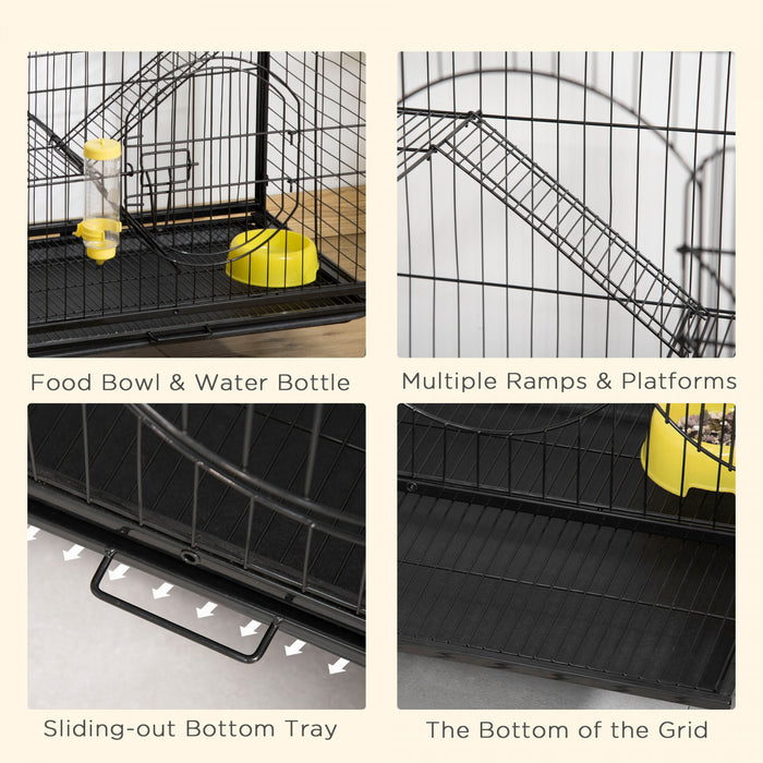 Pawhut 4-tier Metal Small Animal Cage With Wheels, Metal Bunny Playpen With 2 Doors, Platforms, Ramps, Sliding Tray, For Ferret, Chinchilla