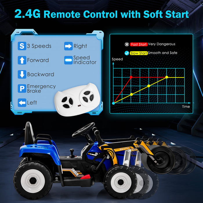 Costway Kids Ride On Road Roller 12v Electric Tractor Remote W/ Music & Led Light Blue