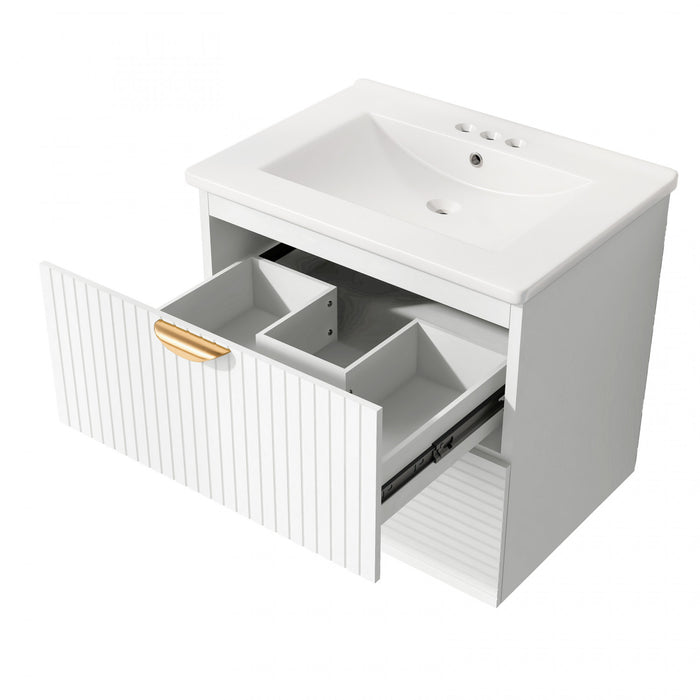 Jasper 24 Inch Modern Wall-Mounted Bathroom Vanity with Drawers, White