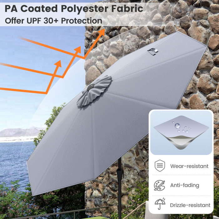 Costway Patio Umbrella with Push Button Tilt, Crank Handle, 8 Sturdy Ribs for Patio, Garden Gray