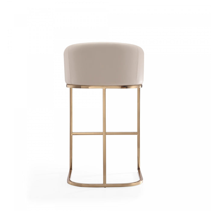 Louvre Mid-Century Modern Metal Upholstered Barstool in Cream - Set of 2