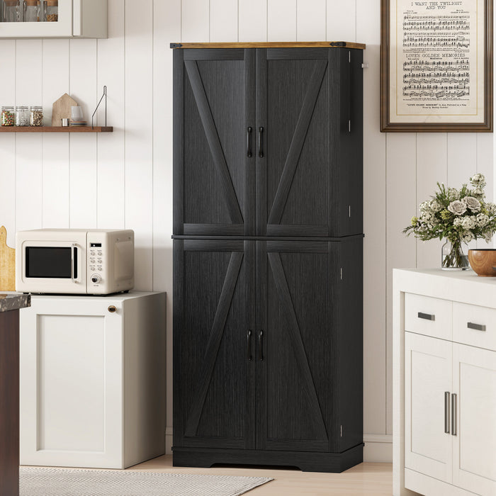 HOMCOM 72\" Kitchen Pantry Cabinet, Farmhouse Kitchen Storage Cabinet, Black