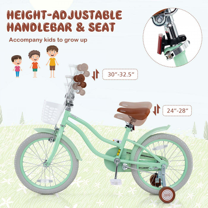 Costway 18\" Kids Bike Toddler Bicycle With Training Wheel Kickstand For 4-8 Years Green