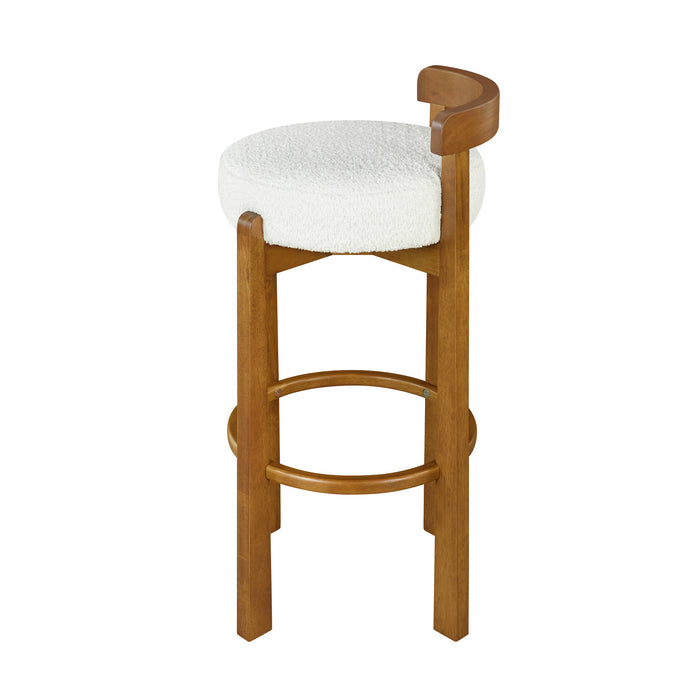 Elise Modern Round Seat Rubberwood Bar Stool Set of 2 with Curved Back Support and Sherpa Upholstery,White