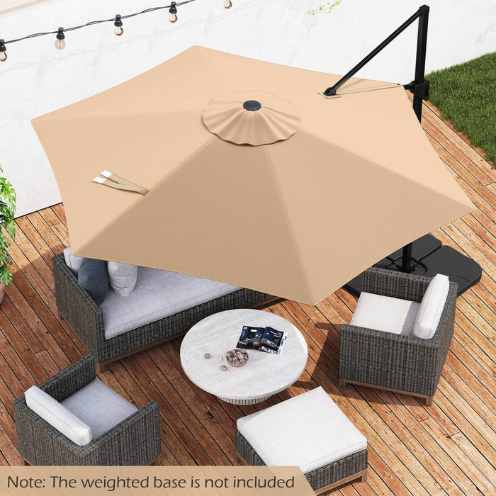 Costway 9 FT Patio Cantilever Umbrella with Sun-Protective Canopy, Top Air Vent Cross Base Beige