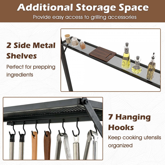 Costway 8' X 5' Grill Gazebo With 2 Shelves 7 Hooks Metal Frame Soft Top Brown